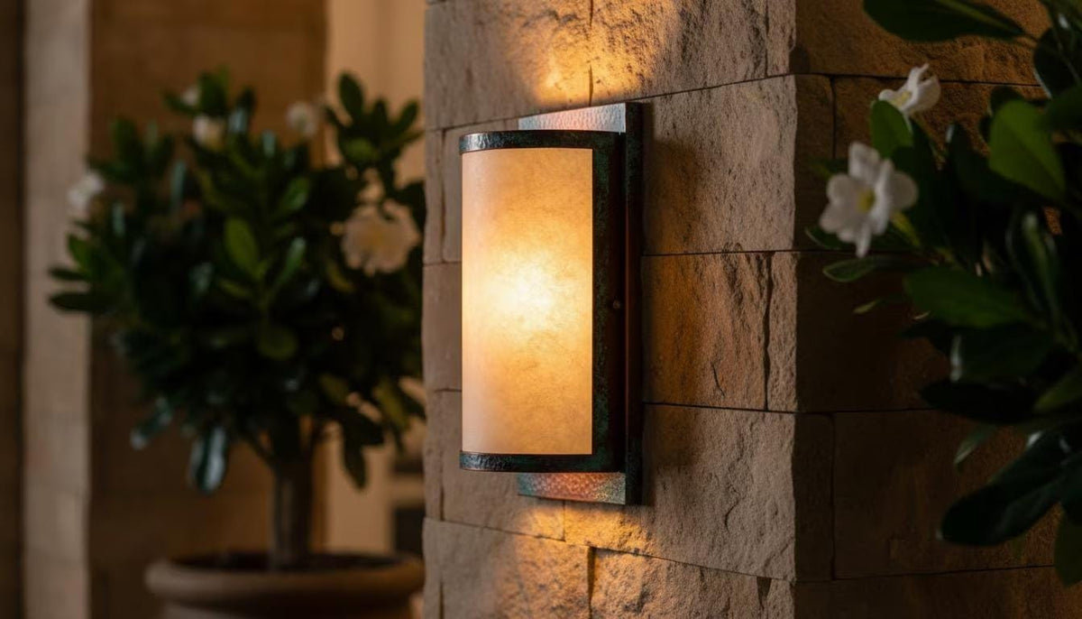 Modern Copper Wall Sconce, Outdoor Ambient Wall Light, Minimalist Lantern Fixture - handcrafted luxury for kitchen and bathroom interiors by Brooklyn Brass