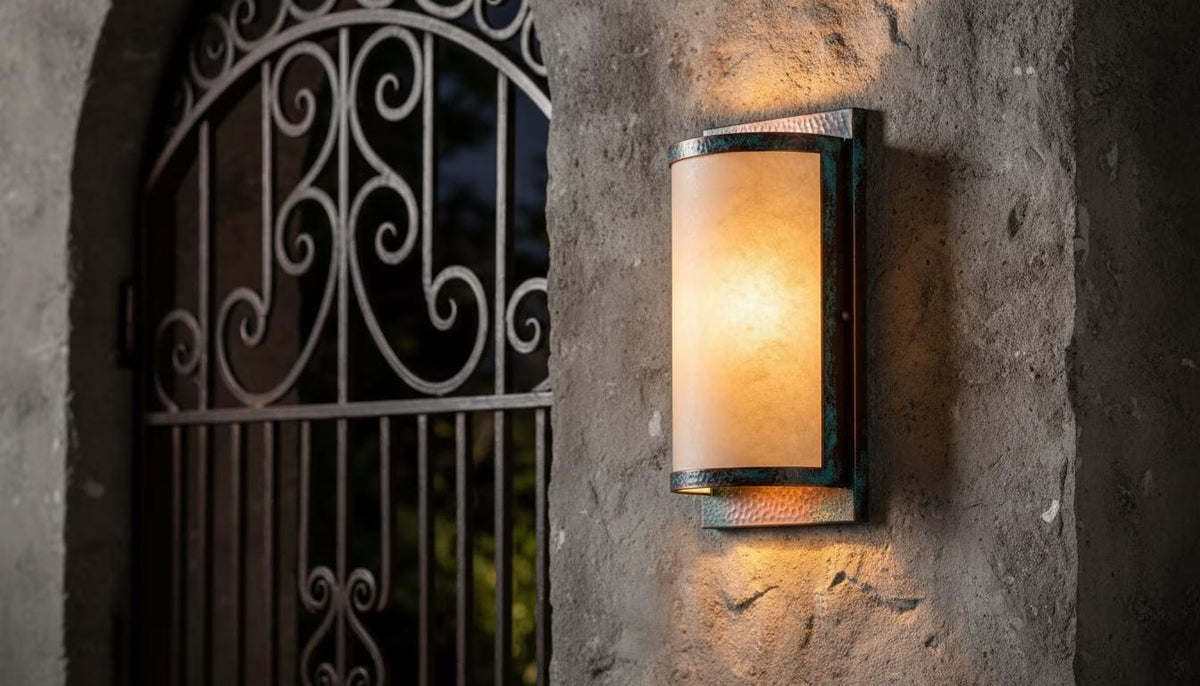 Modern Copper Wall Sconce, Outdoor Ambient Wall Light, Minimalist Lantern Fixture - handcrafted luxury for kitchen and bathroom interiors by Brooklyn Brass