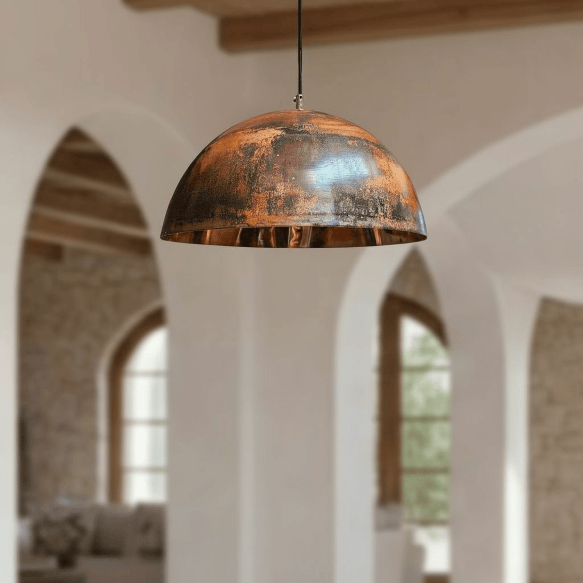 Oxidized Copper Dome Pendant – Rustic Ceiling Light for Farmhouse Kitchens - handcrafted luxury for kitchen and bathroom interiors by Brooklyn Brass