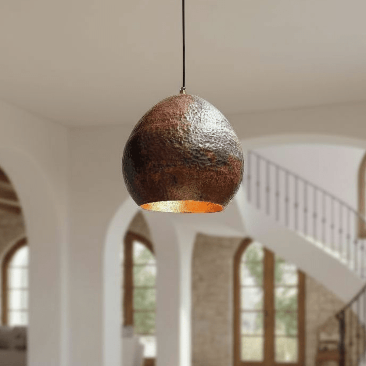 Rustic Hammered Copper Pendant – Dome Ceiling Light for Kitchen Spaces - handcrafted luxury for kitchen and bathroom interiors by Brooklyn Brass