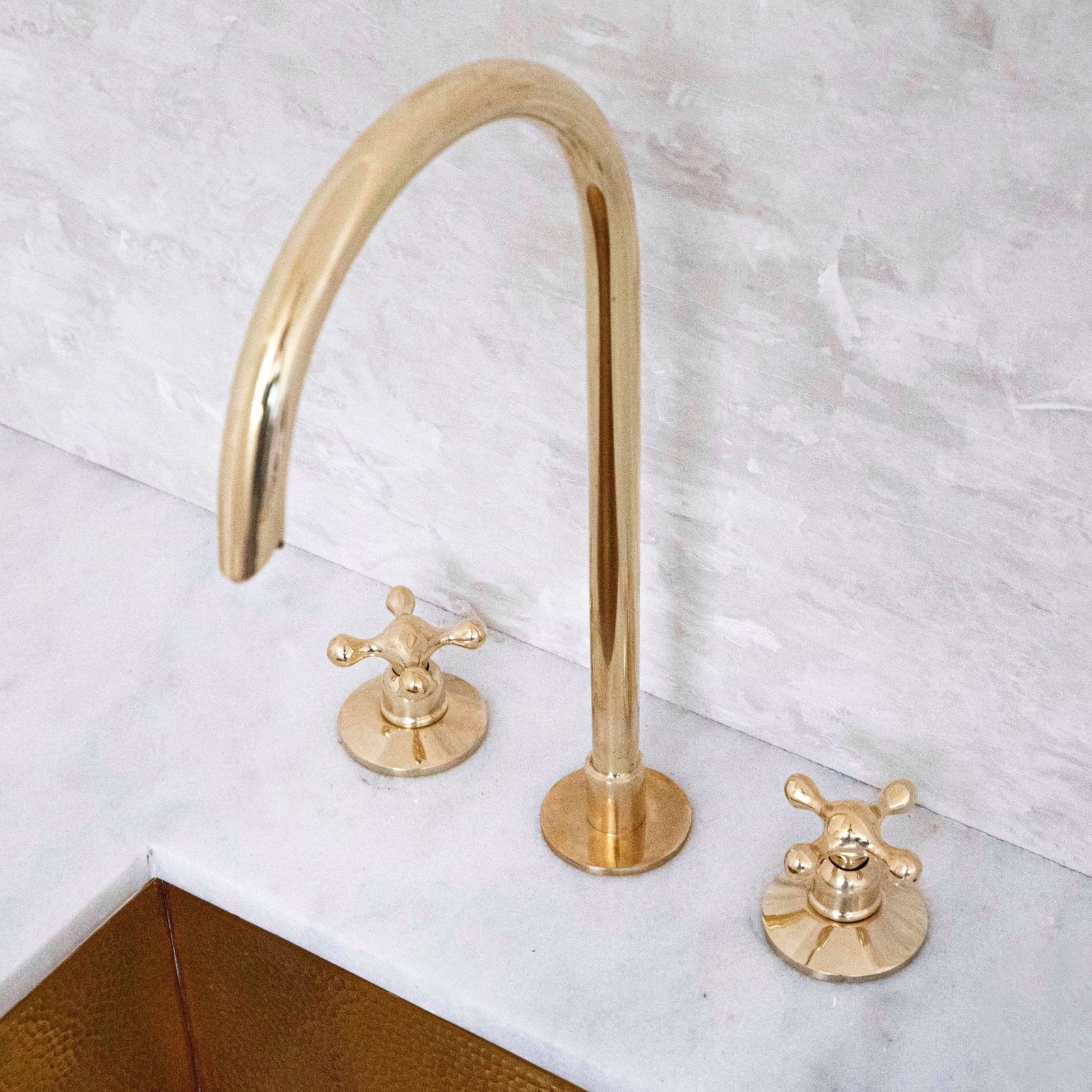Snake Style Widespread 3 Holes Solid Unlacquered Brass Faucet - handcrafted luxury Kitchen Faucets for kitchen and bathroom interiors by Brooklyn Brass