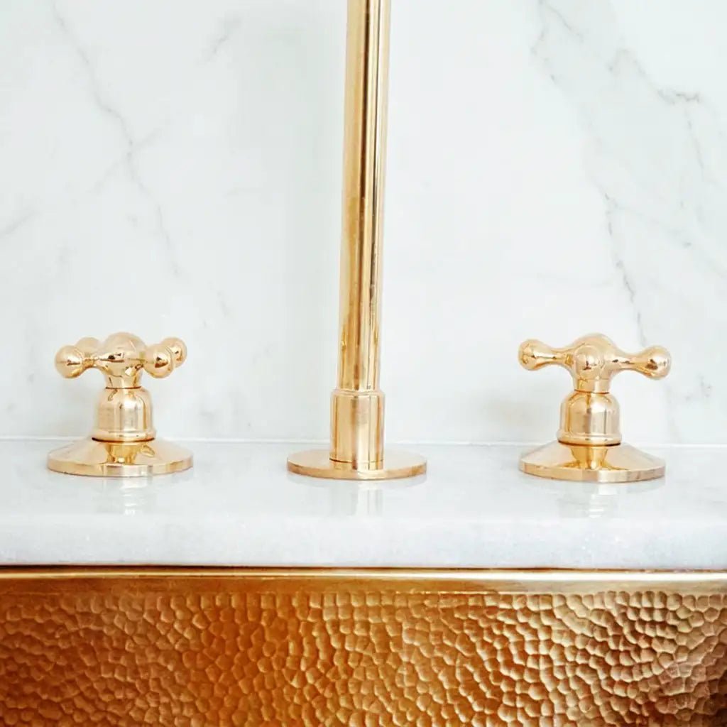 Snake Style Widespread 3 Holes Solid Unlacquered Brass Faucet - handcrafted luxury Kitchen Faucets for kitchen and bathroom interiors by Brooklyn Brass