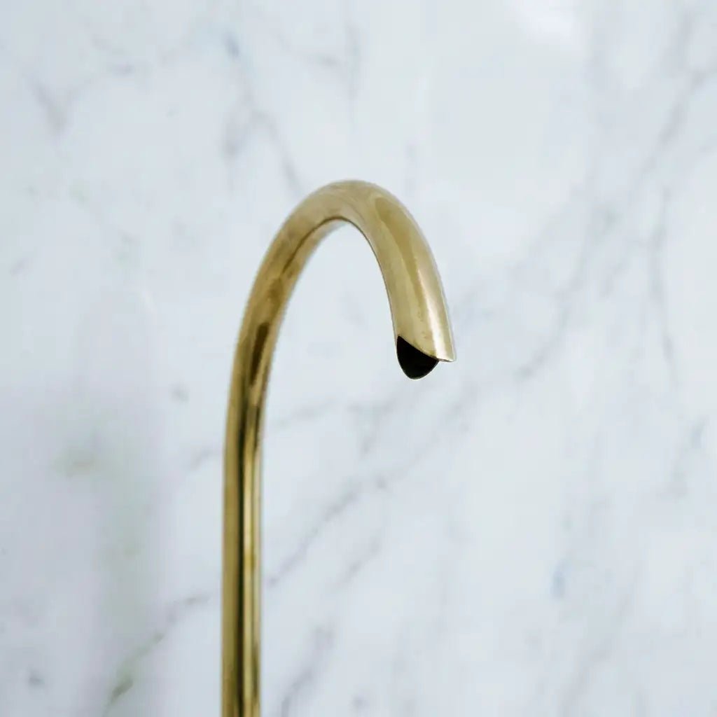 Snake Style Widespread 3 Holes Solid Unlacquered Brass Faucet - handcrafted luxury Kitchen Faucets for kitchen and bathroom interiors by Brooklyn Brass