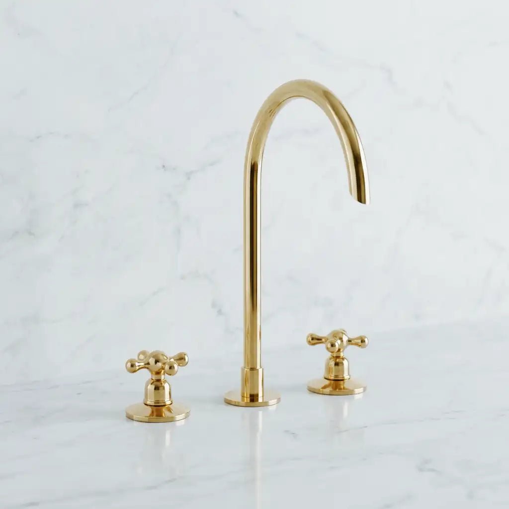 Snake Style Widespread 3 Holes Solid Unlacquered Brass Faucet - handcrafted luxury Kitchen Faucets for kitchen and bathroom interiors by Brooklyn Brass