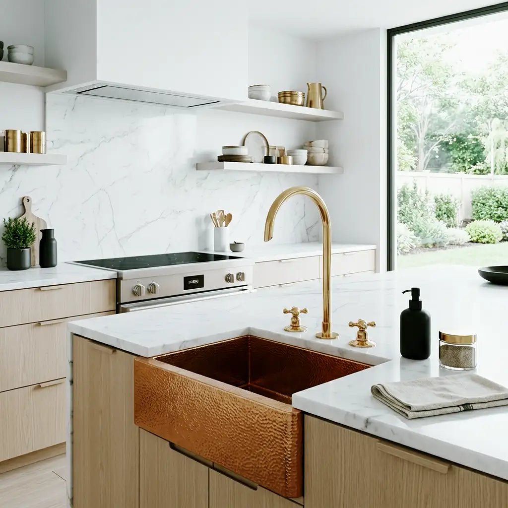 Snake Style Widespread 3 Holes Solid Unlacquered Brass Faucet - handcrafted luxury Kitchen Faucets for kitchen and bathroom interiors by Brooklyn Brass
