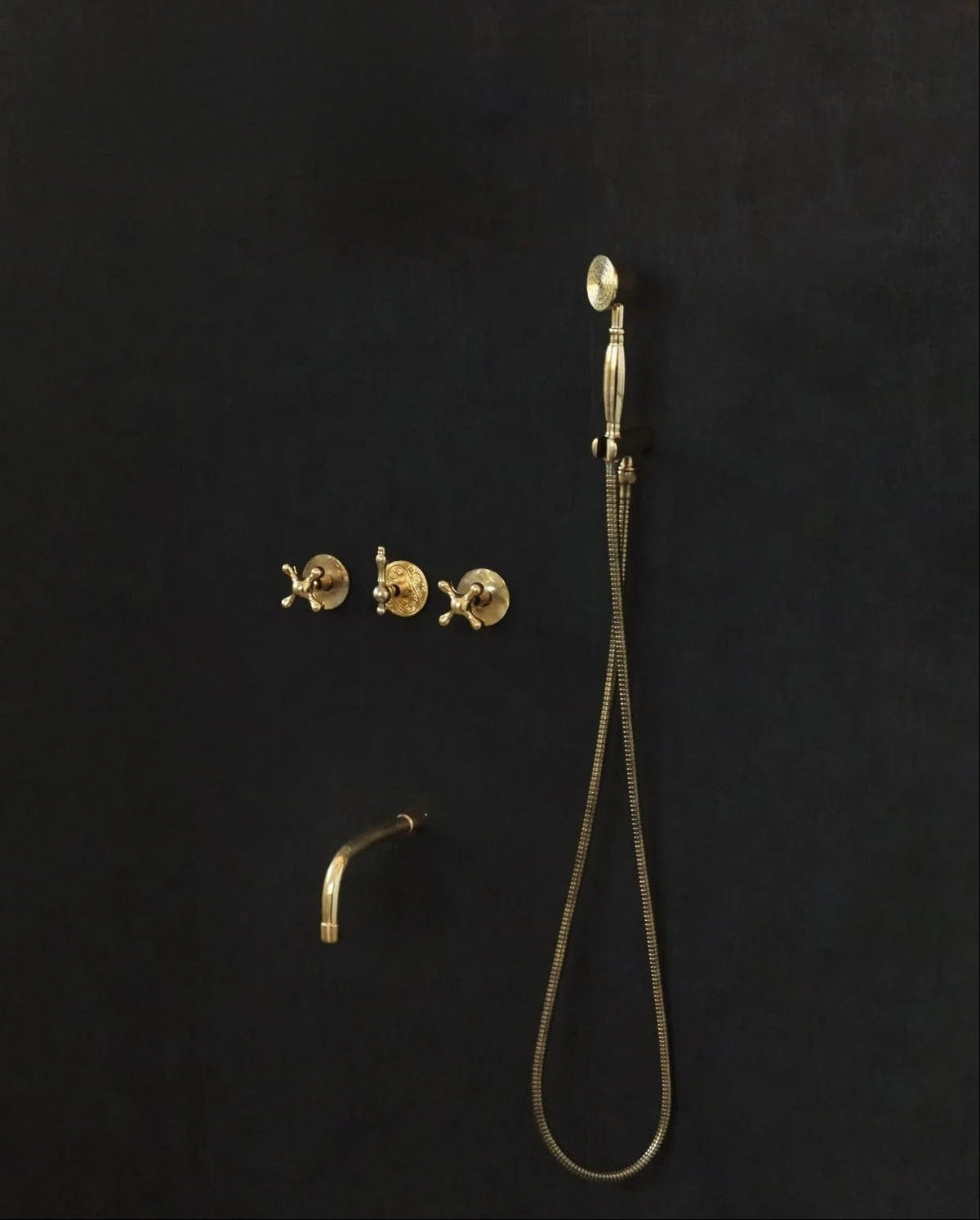 Solid Brass 2 outlet Shower - Unlacquered Brass Handheld with Tub filler - handcrafted luxury Showers for kitchen and bathroom interiors by Brooklyn Brass