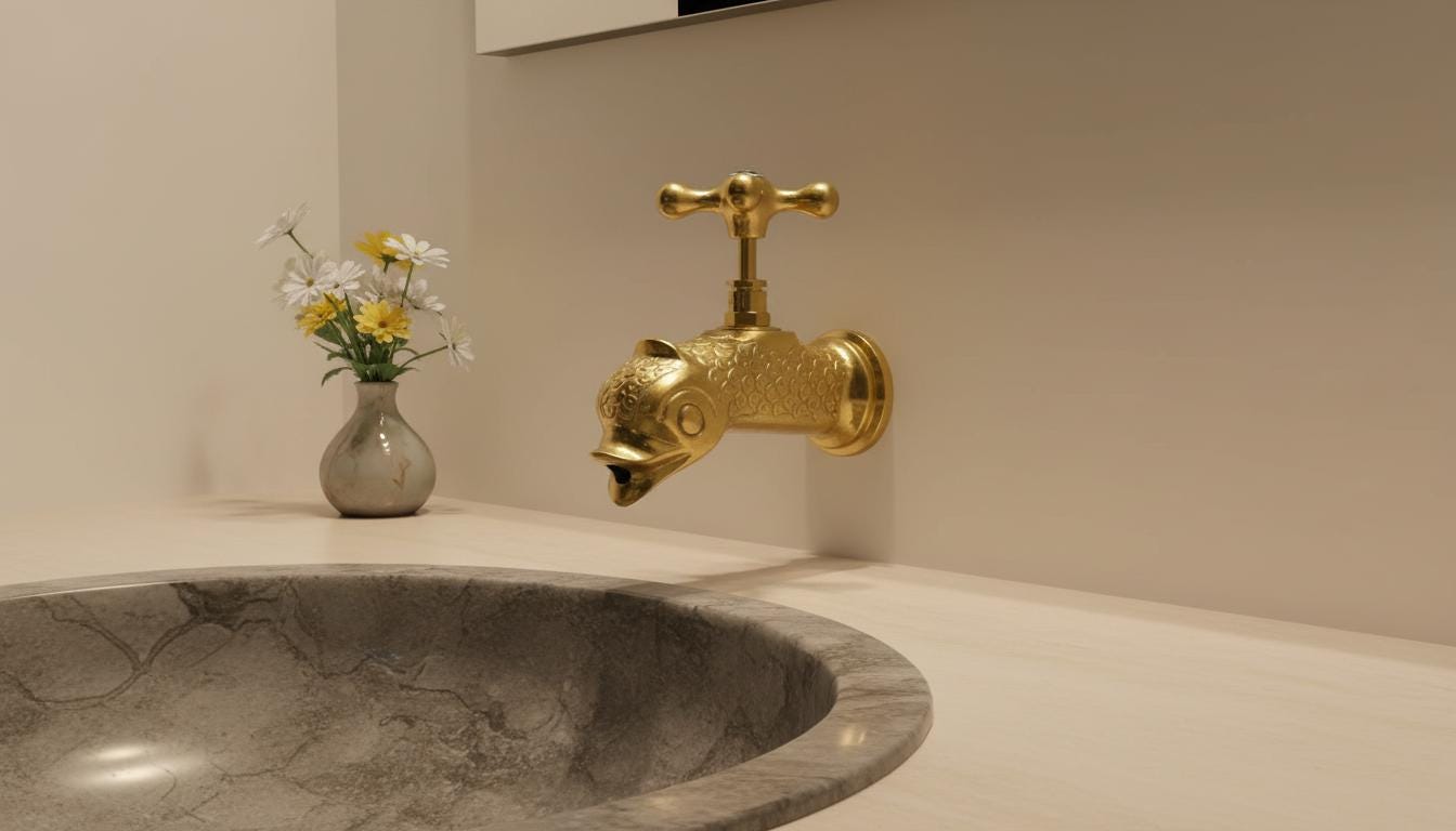 Solid Brass Fish Faucet, Nautical Wall Mount Tap, Moroccan Artisan Spigot Decor - handcrafted luxury for kitchen and bathroom interiors by Brooklyn Brass