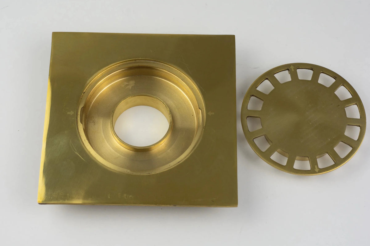 Solid Brass Floor Drain, Unlacquered Square Shower Drain - handcrafted luxury Hardware and Drains for kitchen and bathroom interiors by Brooklyn Brass
