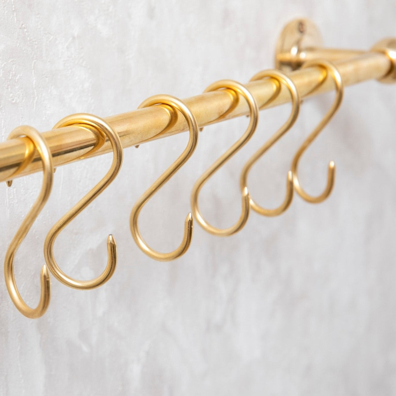 Solid Brass Pot Rail With Hooks, Unlacquered Brass Kitchen Pot Rack, Pot Hangers - handcrafted luxury Hardware and Drains for kitchen and bathroom interiors by Brooklyn Brass