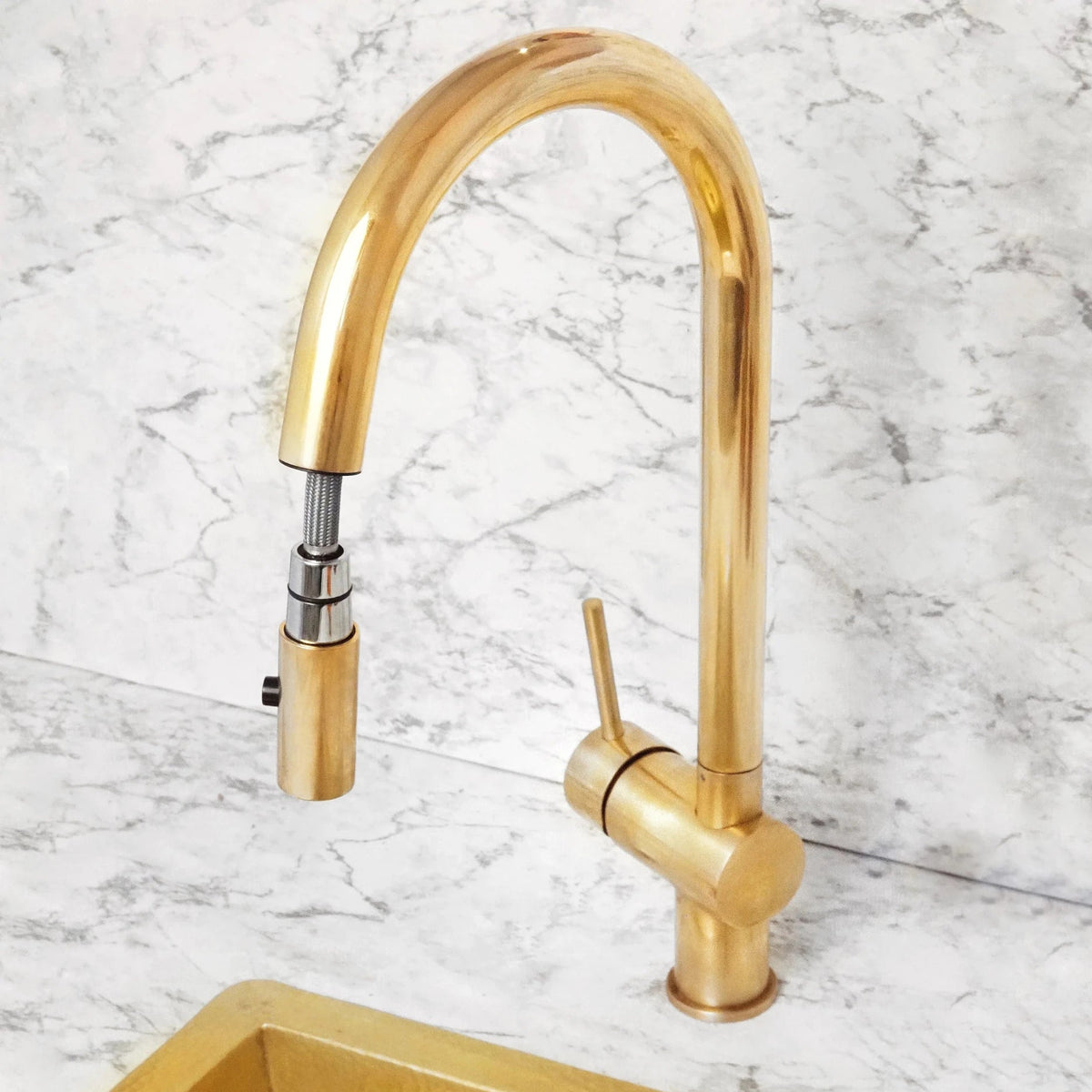Solid Brass Pull Down Kitchen Faucet, Single Hole Kitchen Faucet - handcrafted luxury Kitchen Faucets for kitchen and bathroom interiors by Brooklyn Brass