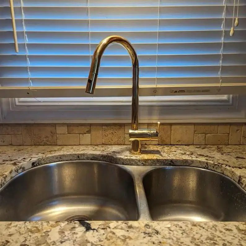 Solid Brass Pull Down Kitchen Faucet, Single Hole Kitchen Faucet - handcrafted luxury Kitchen Faucets for kitchen and bathroom interiors by Brooklyn Brass