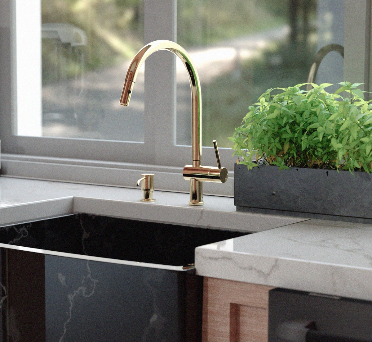 Solid Brass Pull Down Kitchen Faucet, Single Hole Kitchen Faucet - handcrafted luxury Kitchen Faucets for kitchen and bathroom interiors by Brooklyn Brass