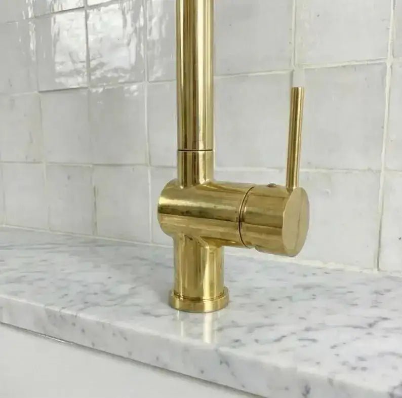 Solid Brass Pull Down Kitchen Faucet, Single Hole Kitchen Faucet - handcrafted luxury Kitchen Faucets for kitchen and bathroom interiors by Brooklyn Brass