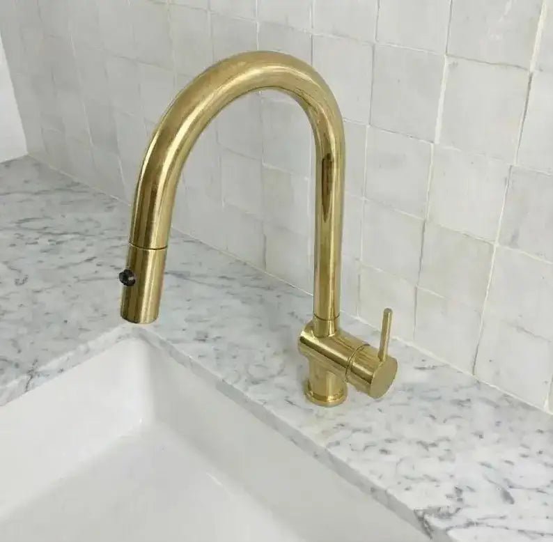 Solid Brass Pull Down Kitchen Faucet, Single Hole Kitchen Faucet - handcrafted luxury Kitchen Faucets for kitchen and bathroom interiors by Brooklyn Brass