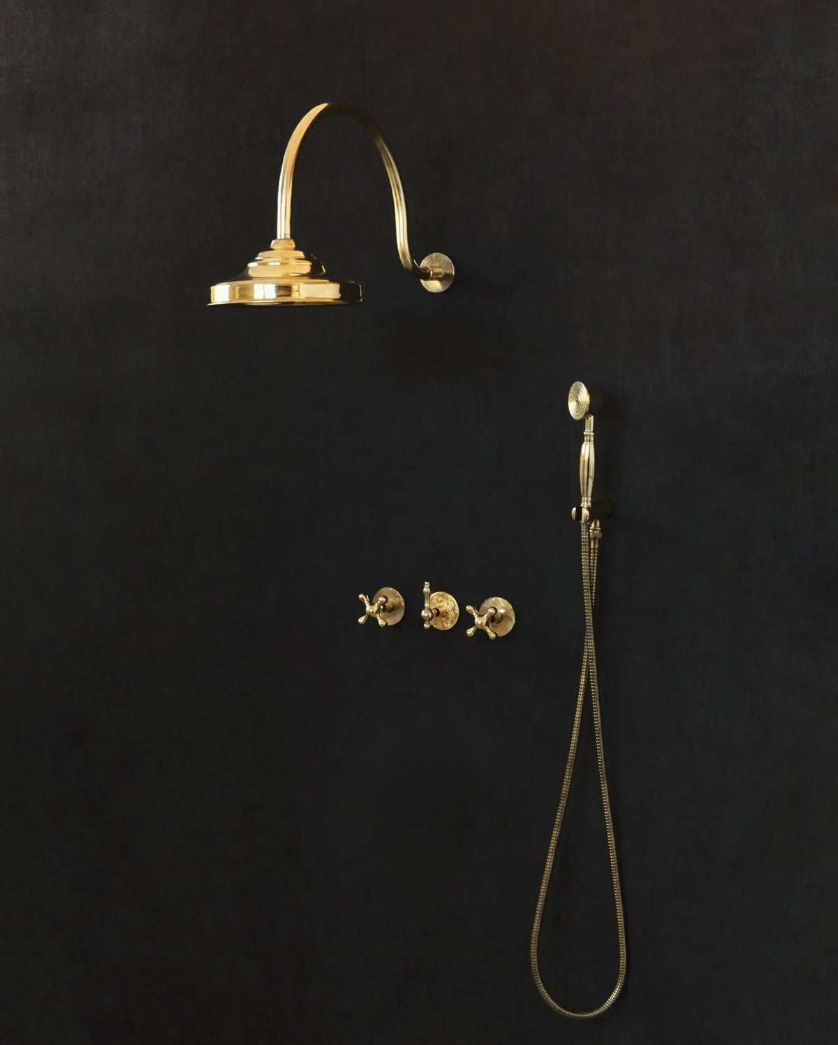 Solid Brass Rainfall Shower, Unlacquered Brass 2 outlet Shower Set - handcrafted luxury Showers for kitchen and bathroom interiors by Brooklyn Brass