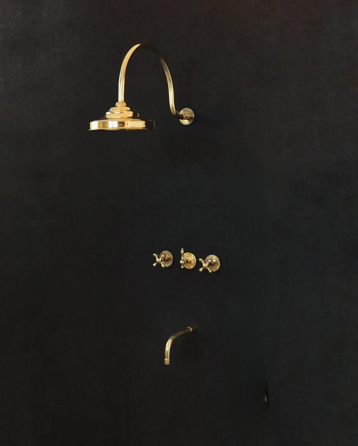 Solid Brass Rainfall Shower, Unlacquered Brass 2 outlet Shower with Tub filler - handcrafted luxury Showers for kitchen and bathroom interiors by Brooklyn Brass