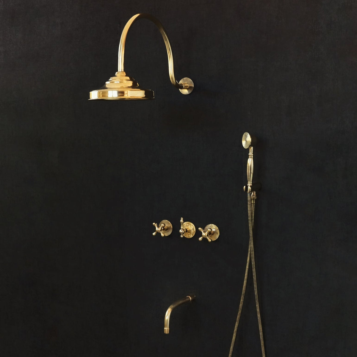 Solid Brass Rainfall Shower, Unlacquered Brass Shower Set - handcrafted luxury Showers for kitchen and bathroom interiors by Brooklyn Brass