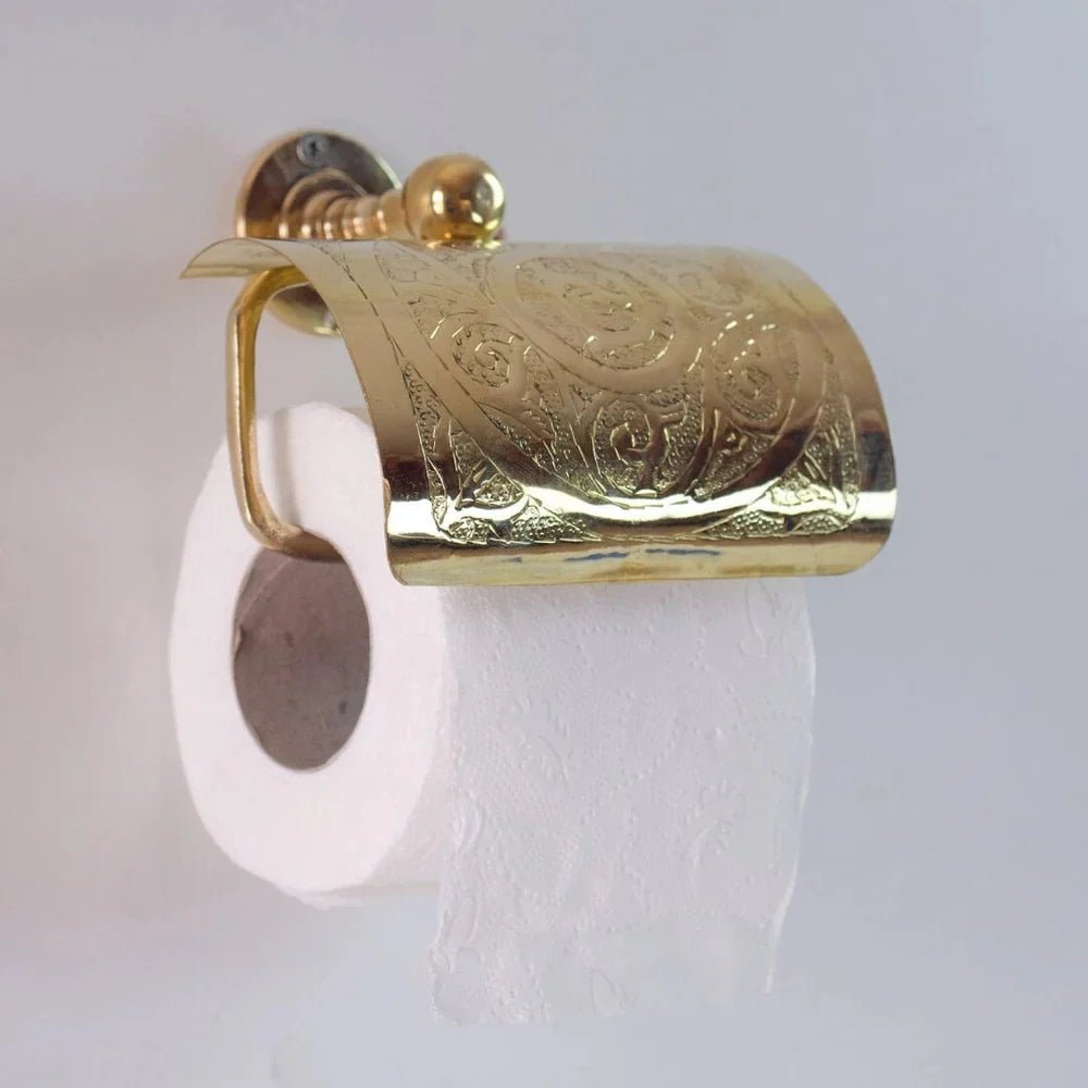 Solid Brass Toilet Paper Holder, Handcrafted Powder Room Roll Holder - handcrafted luxury Hardware and Drains for kitchen and bathroom interiors by Brooklyn Brass
