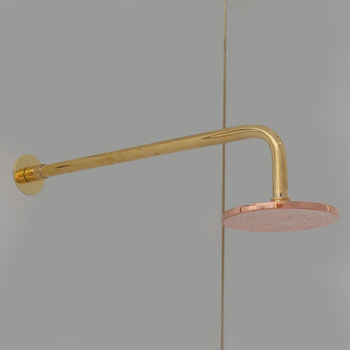 Solid Copper Rain Shower Head, Flat Round Vintage Showerhead, Works Outdoor - handcrafted luxury Shower Systems for kitchen and bathroom interiors by Brooklyn Brass