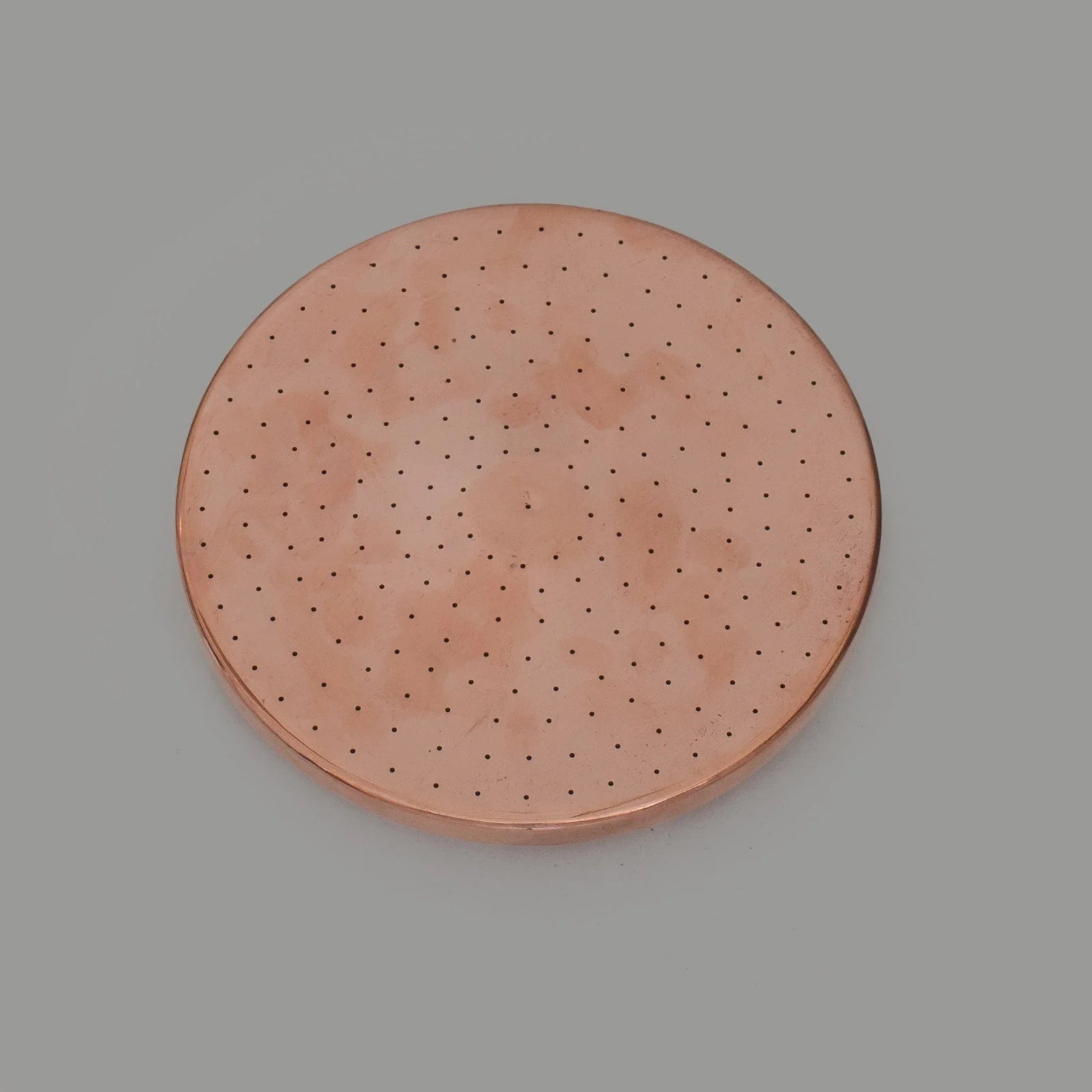 Solid Copper Rain Shower Head, Flat Round Vintage Showerhead, Works Outdoor - handcrafted luxury Shower Systems for kitchen and bathroom interiors by Brooklyn Brass