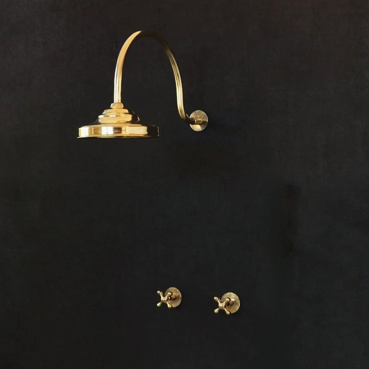Solid Unalcquered Brass Concealed Shower – Rainfall Curved Head Shower - handcrafted luxury Showers for kitchen and bathroom interiors by Brooklyn Brass