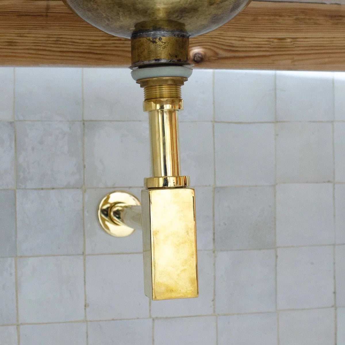 Solid Unlacquered Brass P - trap and Sink Stopper, Push Up Button, Pop Up Drain, Brass Water Trap - handcrafted luxury Hardware and Drains for kitchen and bathroom interiors by Brooklyn Brass