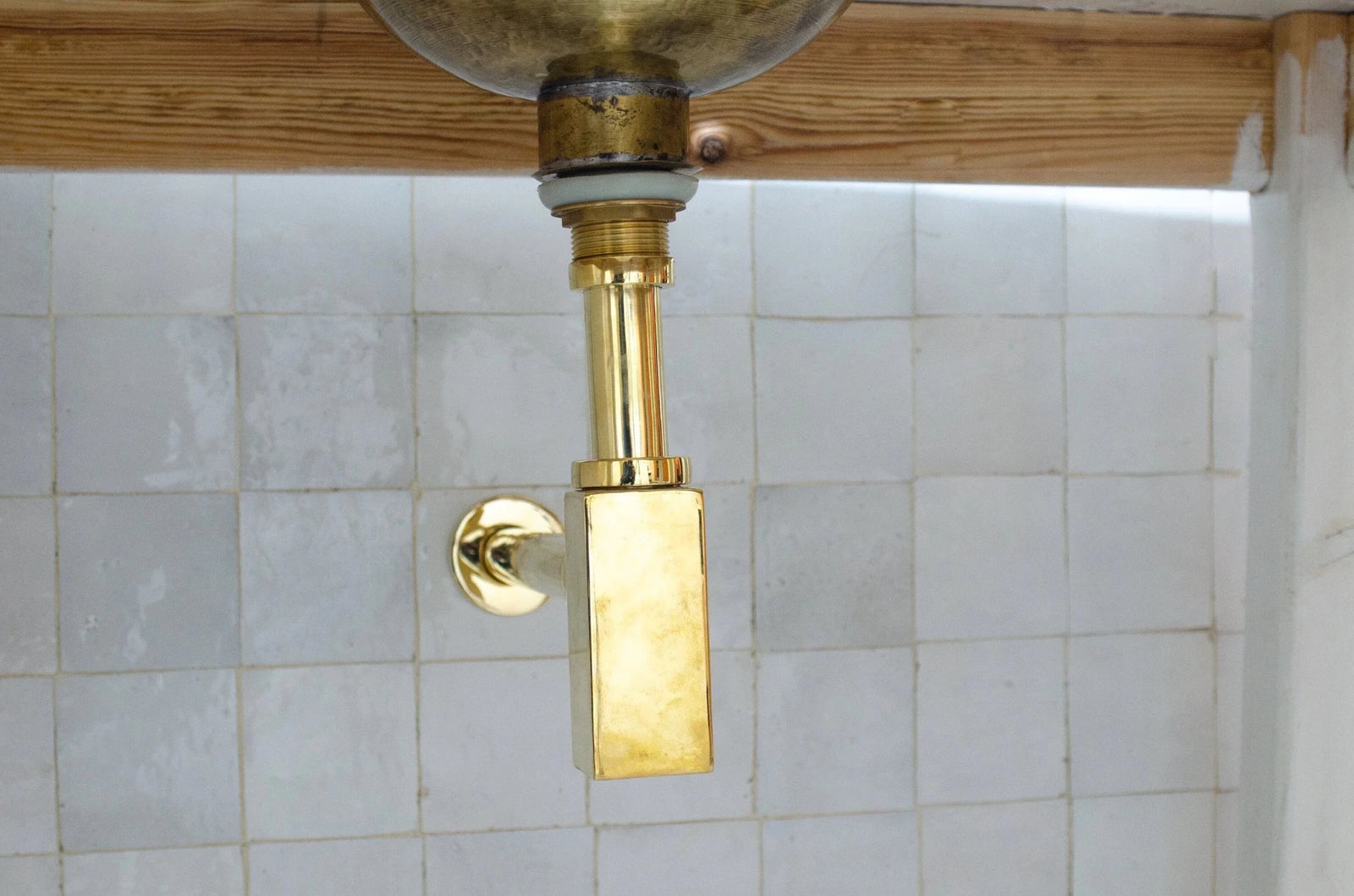 Solid Unlacquered Brass P - trap and Sink Stopper, Push Up Button, Pop Up Drain, Brass Water Trap - handcrafted luxury Hardware and Drains for kitchen and bathroom interiors by Brooklyn Brass
