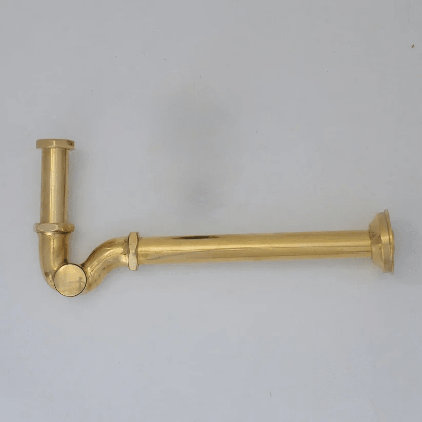 Solid Unlacquered Brass S - trap and Sink Stopper, Push Up Button, Pop Up Drain, Brass Water Trap - handcrafted luxury Hardware and Drains for kitchen and bathroom interiors by Brooklyn Brass