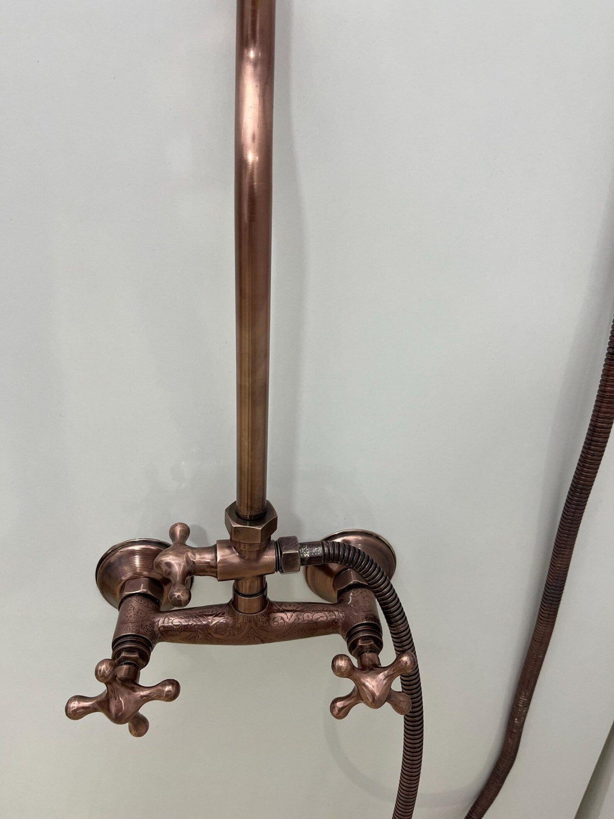 Unlacquered Aged Copper Shower System with Handheld - Aged Copper Exposed Shower - handcrafted luxury Shower Systems for kitchen and bathroom interiors by Brooklyn Brass