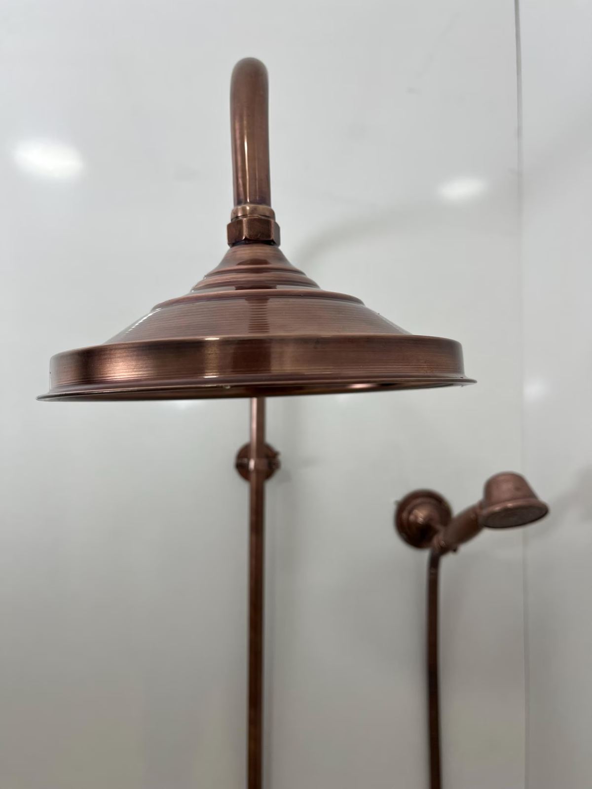 Unlacquered Aged Copper Shower System with Handheld - Aged Copper Exposed Shower - handcrafted luxury Shower Systems for kitchen and bathroom interiors by Brooklyn Brass