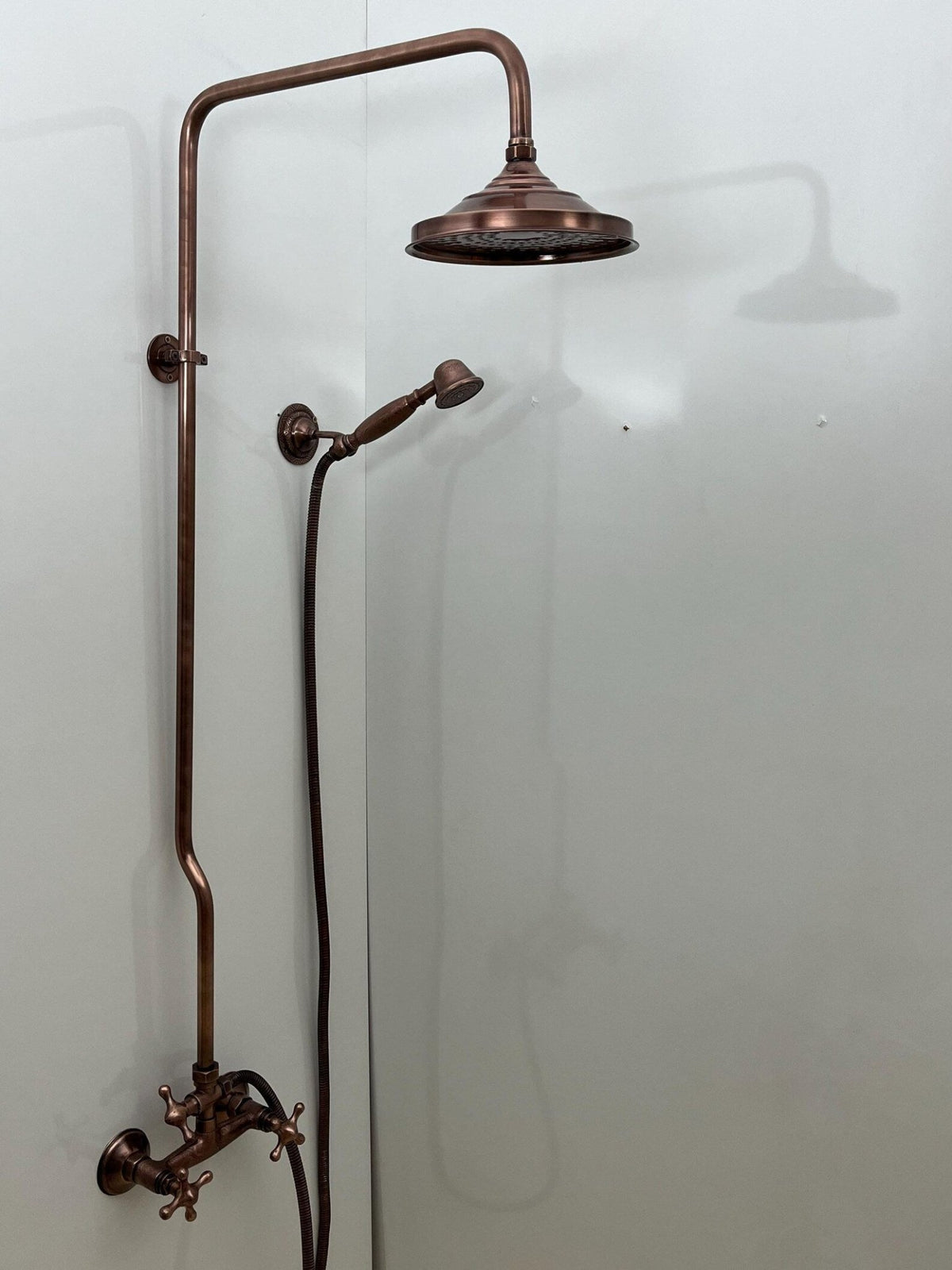 Unlacquered Aged Copper Shower System with Handheld - Aged Copper Exposed Shower - handcrafted luxury Shower Systems for kitchen and bathroom interiors by Brooklyn Brass