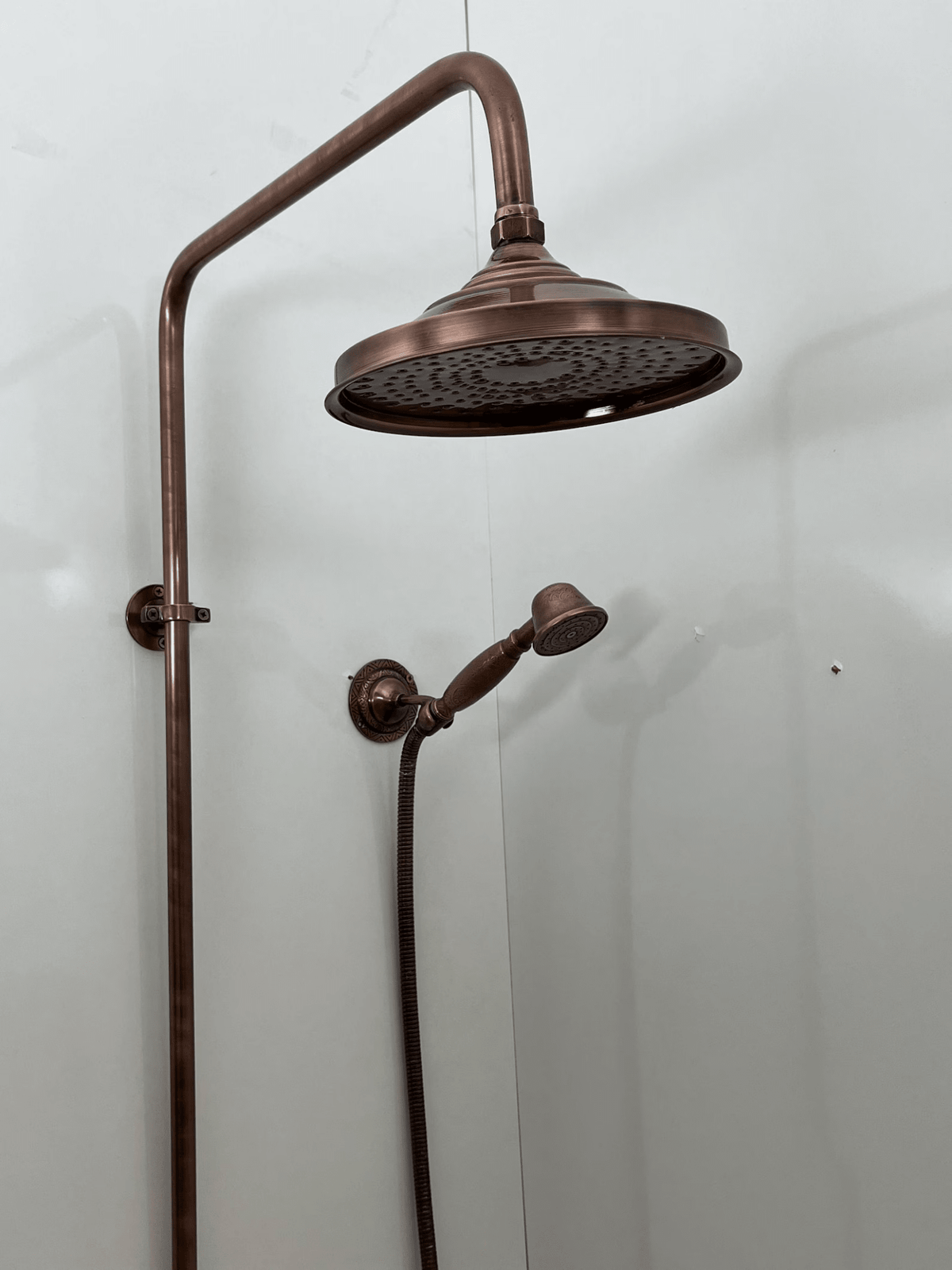 Unlacquered Aged Copper Shower System with Handheld - Aged Copper Exposed Shower - handcrafted luxury Shower Systems for kitchen and bathroom interiors by Brooklyn Brass