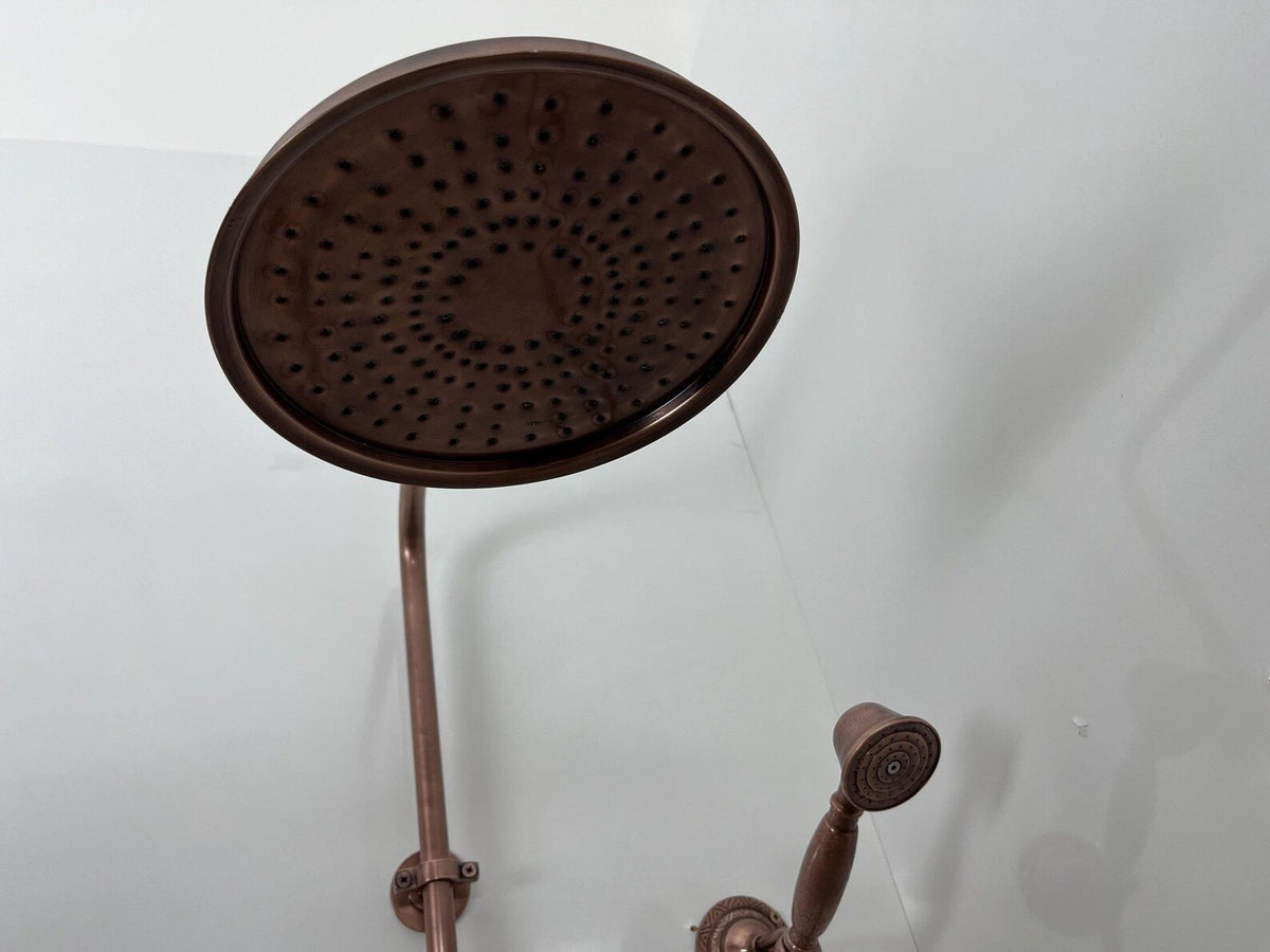 Unlacquered Aged Copper Shower System with Handheld - Aged Copper Exposed Shower - handcrafted luxury Shower Systems for kitchen and bathroom interiors by Brooklyn Brass