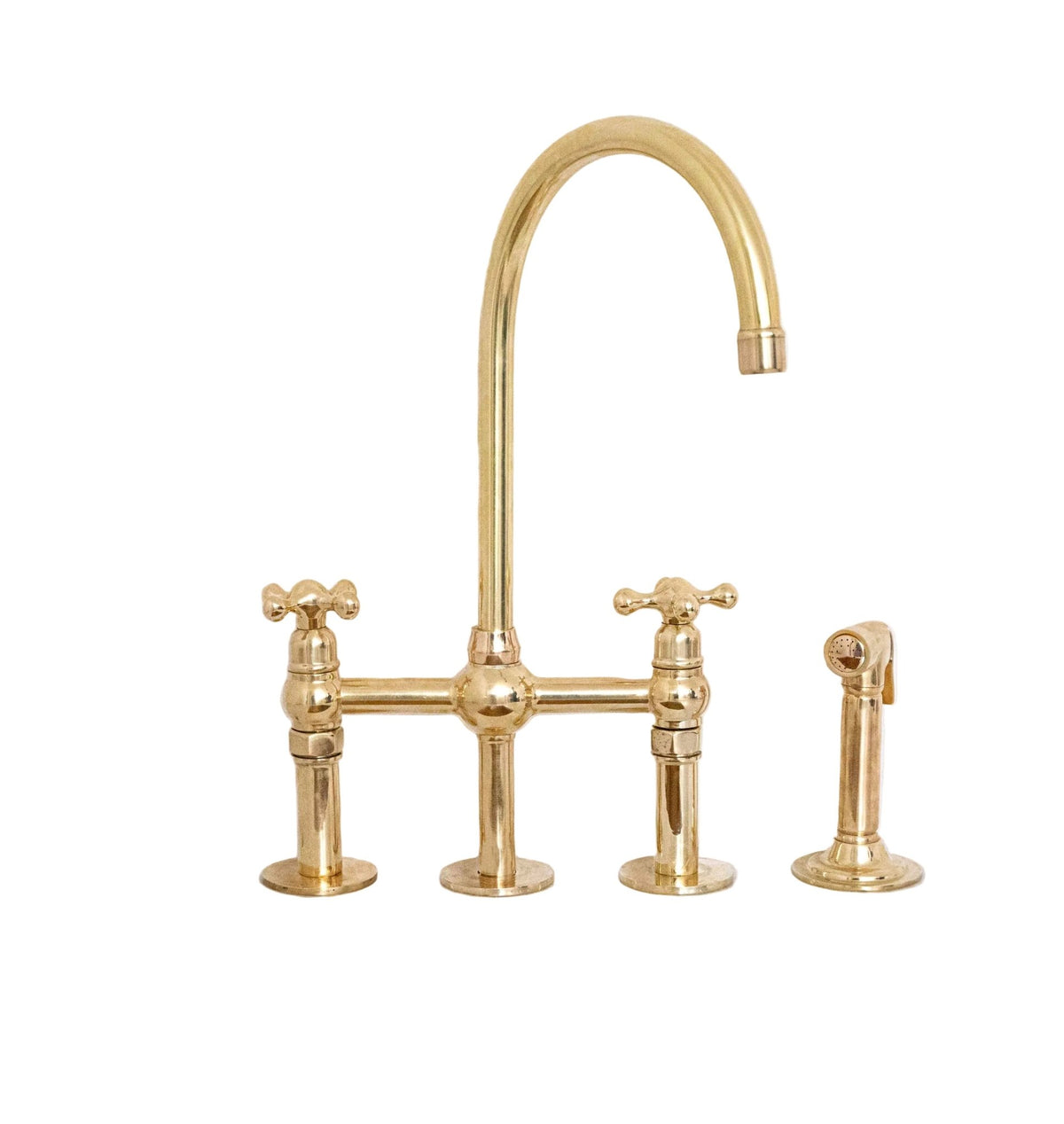 Unlacquered Brass 3 Holes Bridge Faucet, Brass Kitchen Tap - handcrafted luxury Kitchen Faucets for kitchen and bathroom interiors by Brooklyn Brass