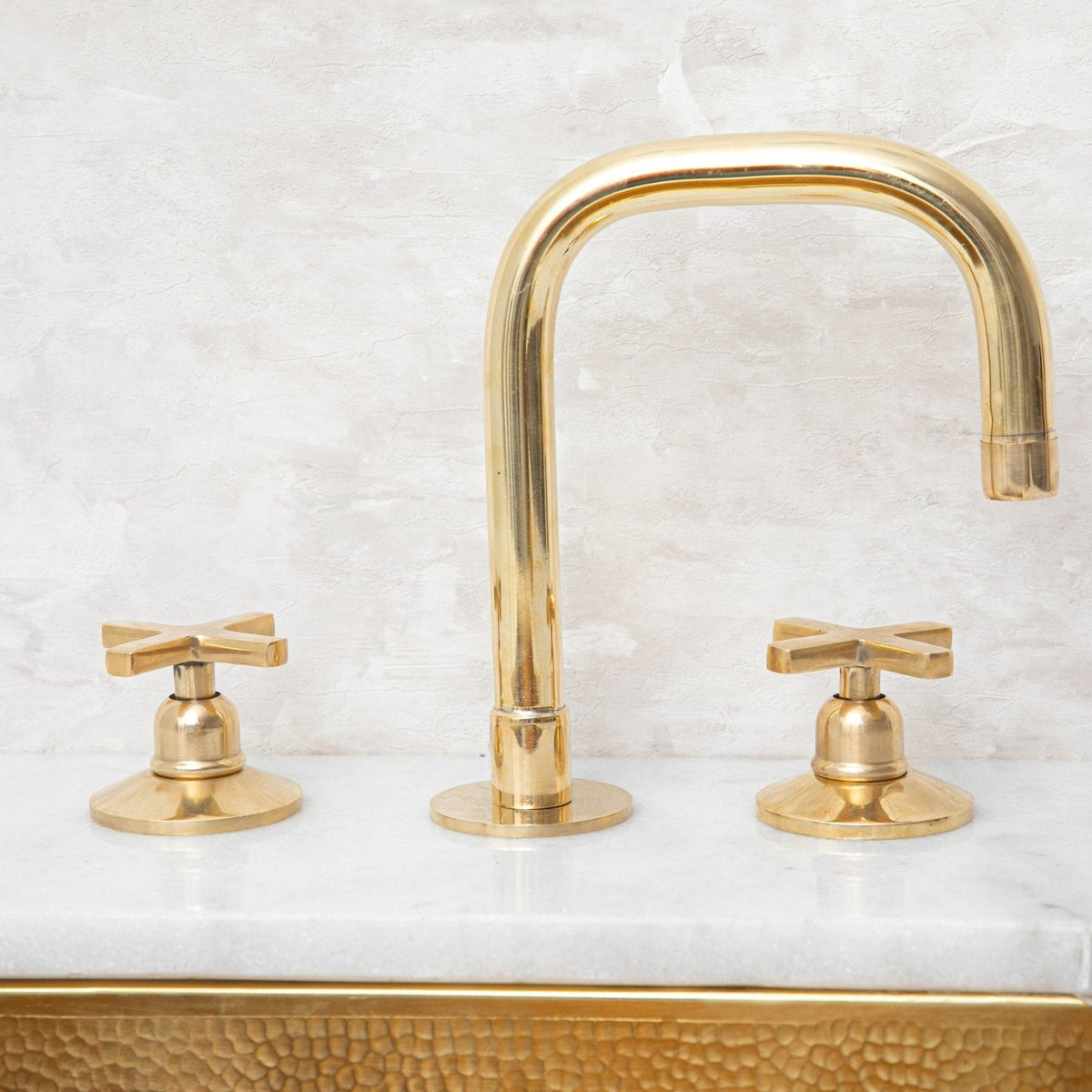Unlacquered Brass 3 Holes Widespread Faucet - Deck Mount Brass Bathroom Tap - handcrafted luxury Bathroom Faucets for kitchen and bathroom interiors by Brooklyn Brass