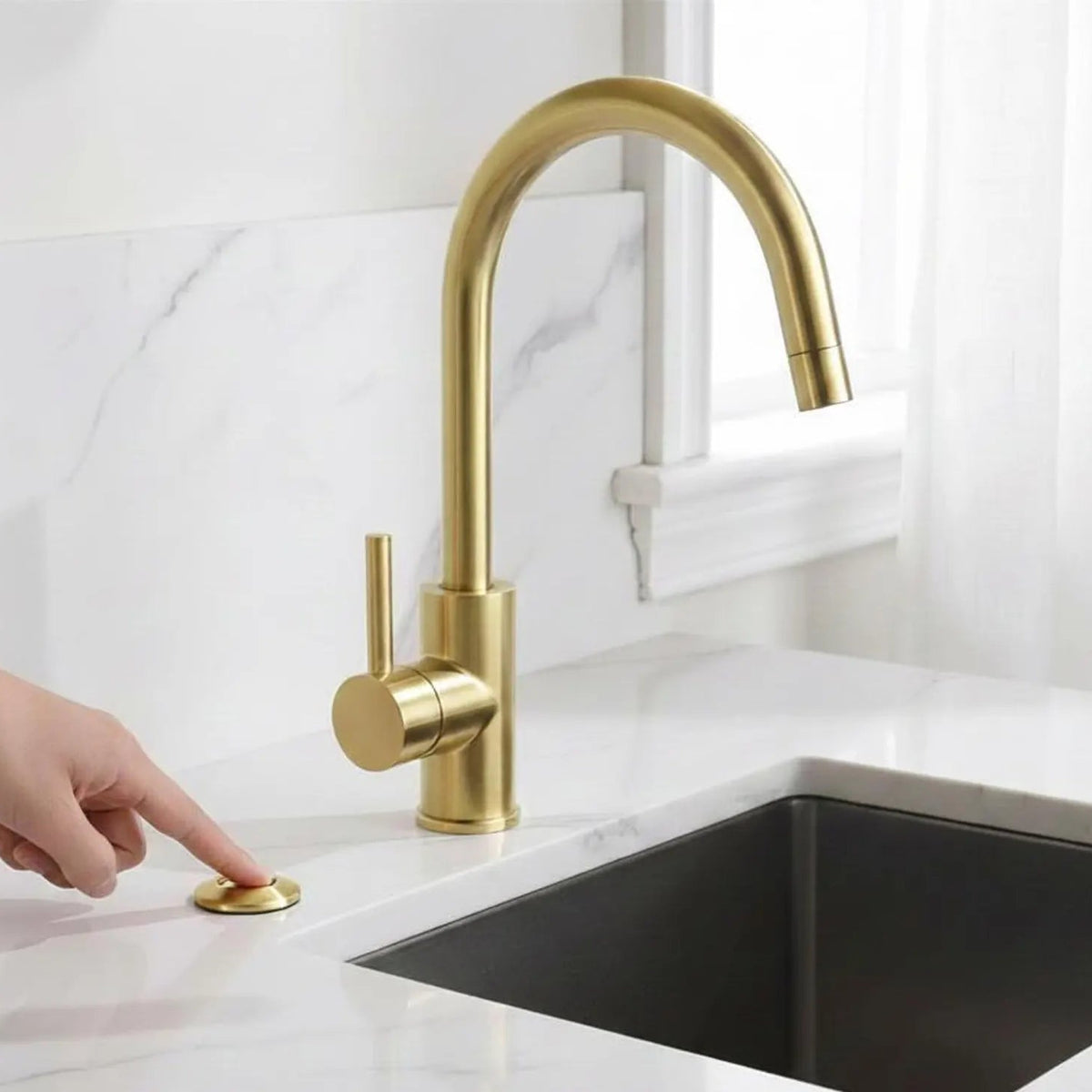 Unlacquered Brass Air Switch Kit for Garbage Disposal - handcrafted luxury Hardware and Drains for kitchen and bathroom interiors by Brooklyn Brass