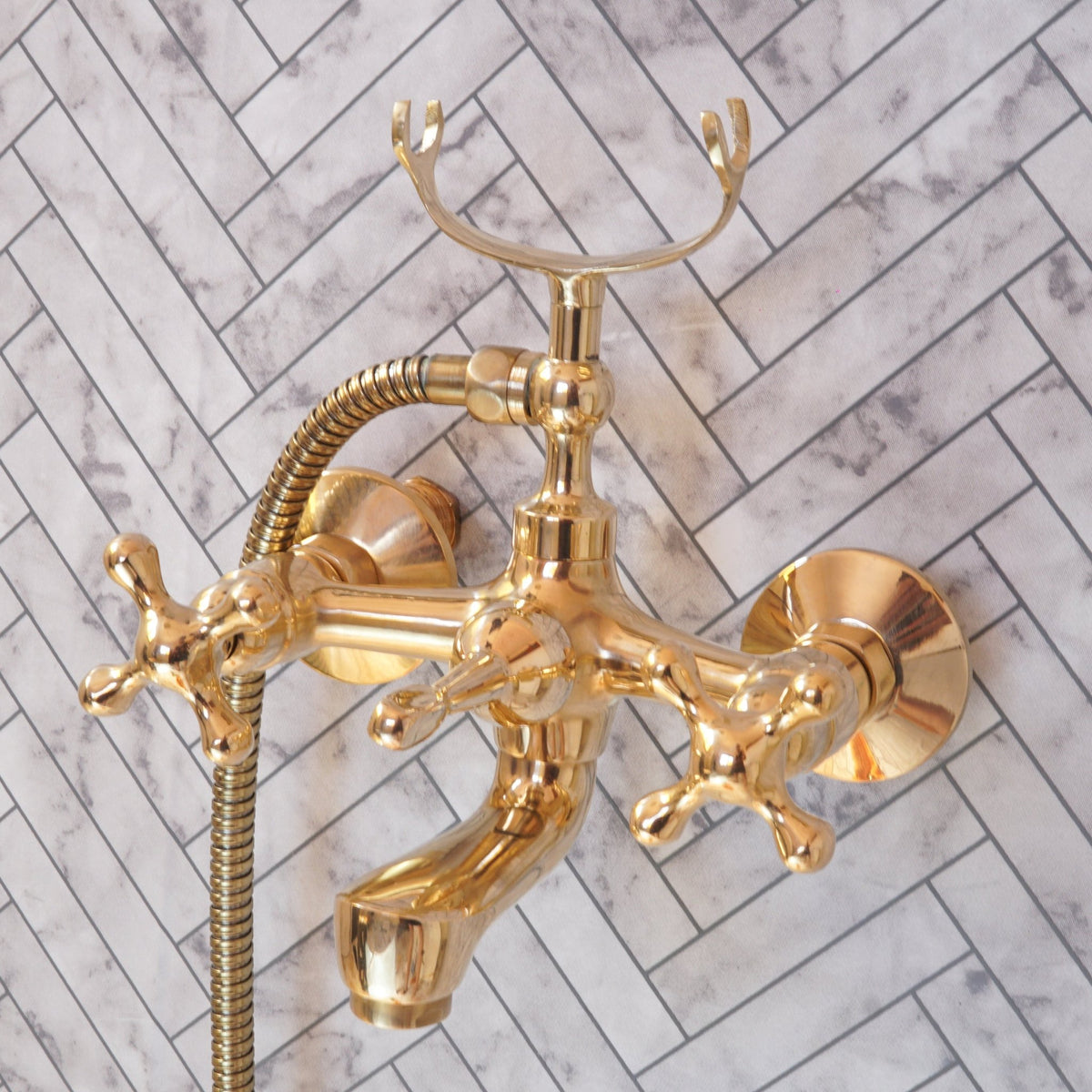 Unlacquered Brass Bath Tub Filler, Brass Wall mounted Tub Filler - handcrafted luxury Showers for kitchen and bathroom interiors by Brooklyn Brass