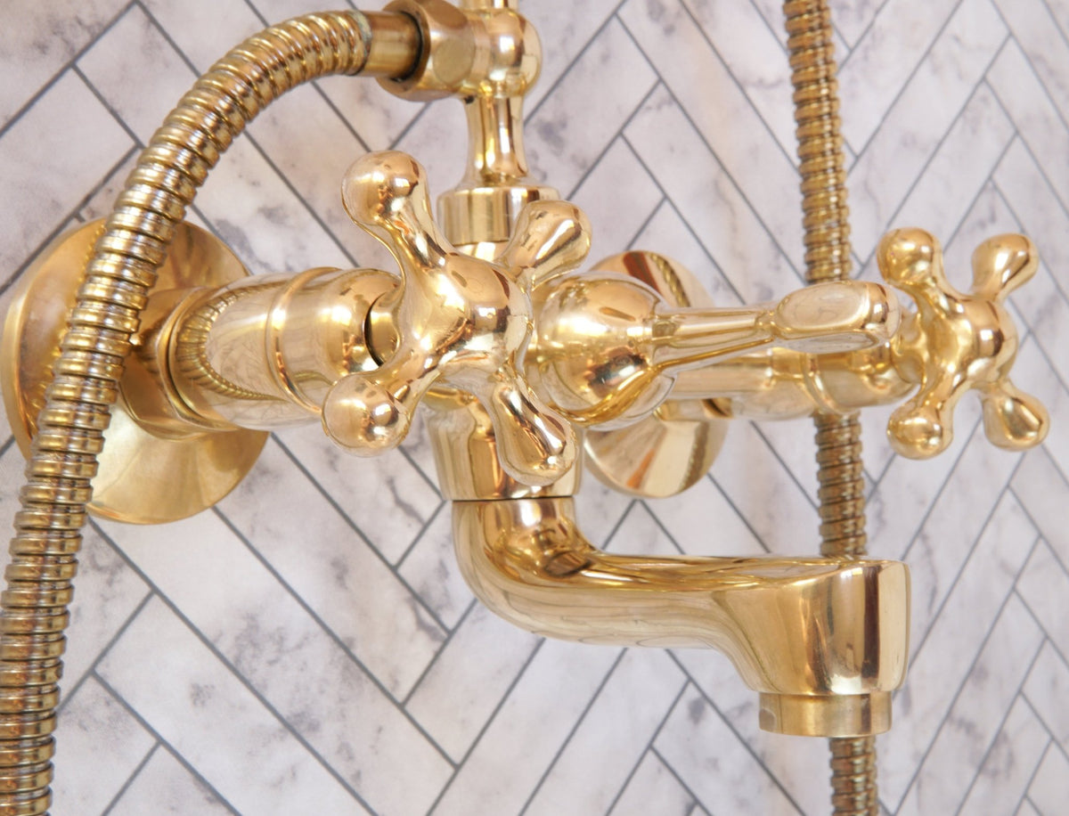 Unlacquered Brass Bath Tub Filler, Brass Wall mounted Tub Filler - handcrafted luxury Showers for kitchen and bathroom interiors by Brooklyn Brass