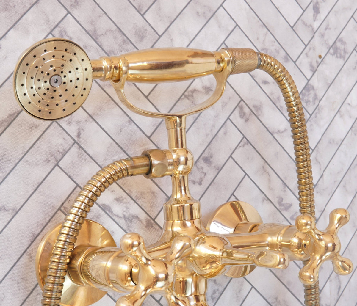 Unlacquered Brass Bath Tub Filler, Brass Wall mounted Tub Filler - handcrafted luxury Showers for kitchen and bathroom interiors by Brooklyn Brass
