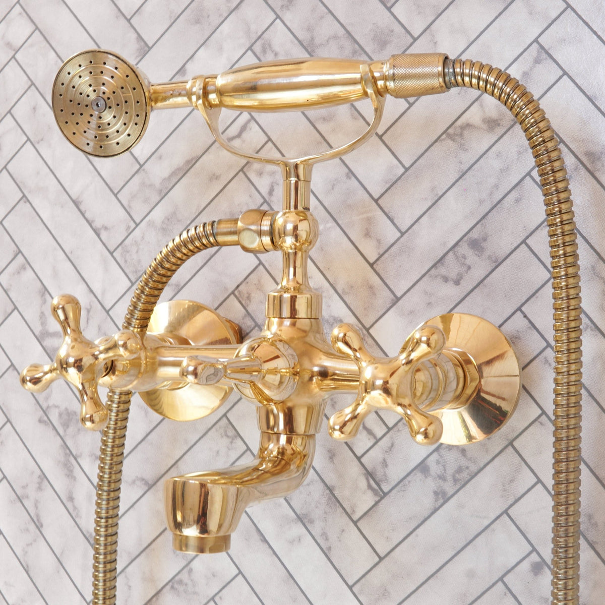 Unlacquered Brass Bath Tub Filler, Brass Wall mounted Tub Filler - handcrafted luxury Showers for kitchen and bathroom interiors by Brooklyn Brass