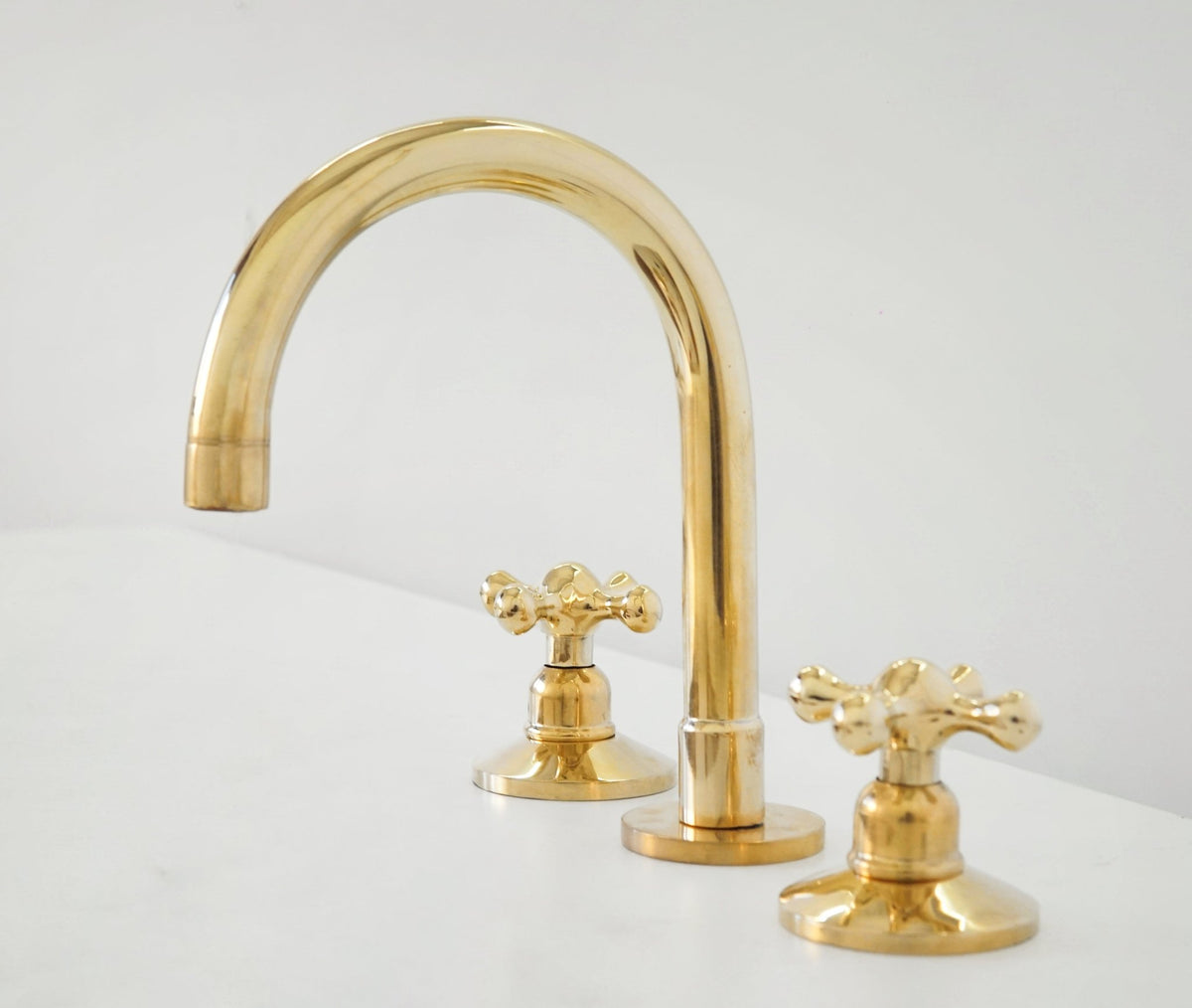Unlacquered Brass Bathroom Faucet - 3 Holes Widespread Deck Mounted Tap - handcrafted luxury Bathroom Faucets for kitchen and bathroom interiors by Brooklyn Brass