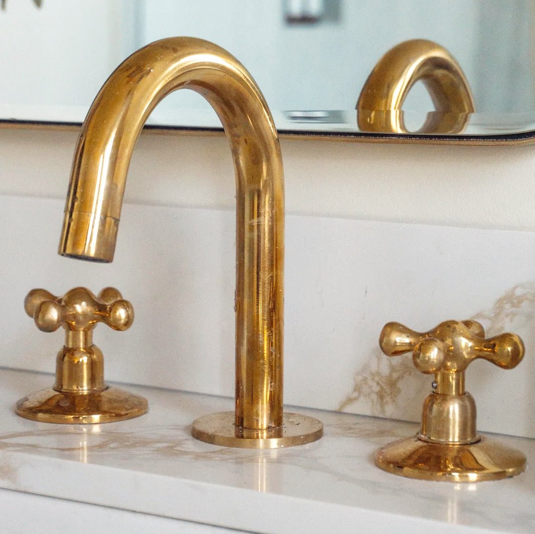 Unlacquered Brass Bathroom Faucet - 3 Holes Widespread Deck Mounted Tap - handcrafted luxury Bathroom Faucets for kitchen and bathroom interiors by Brooklyn Brass