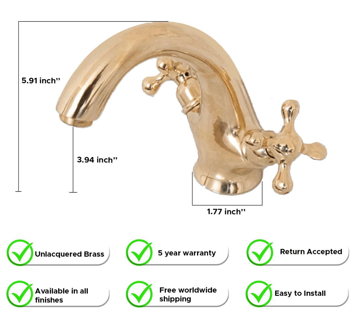 Unlacquered Brass Bathroom Vanity Faucet - handcrafted luxury Bathroom Faucets for kitchen and bathroom interiors by Brooklyn Brass