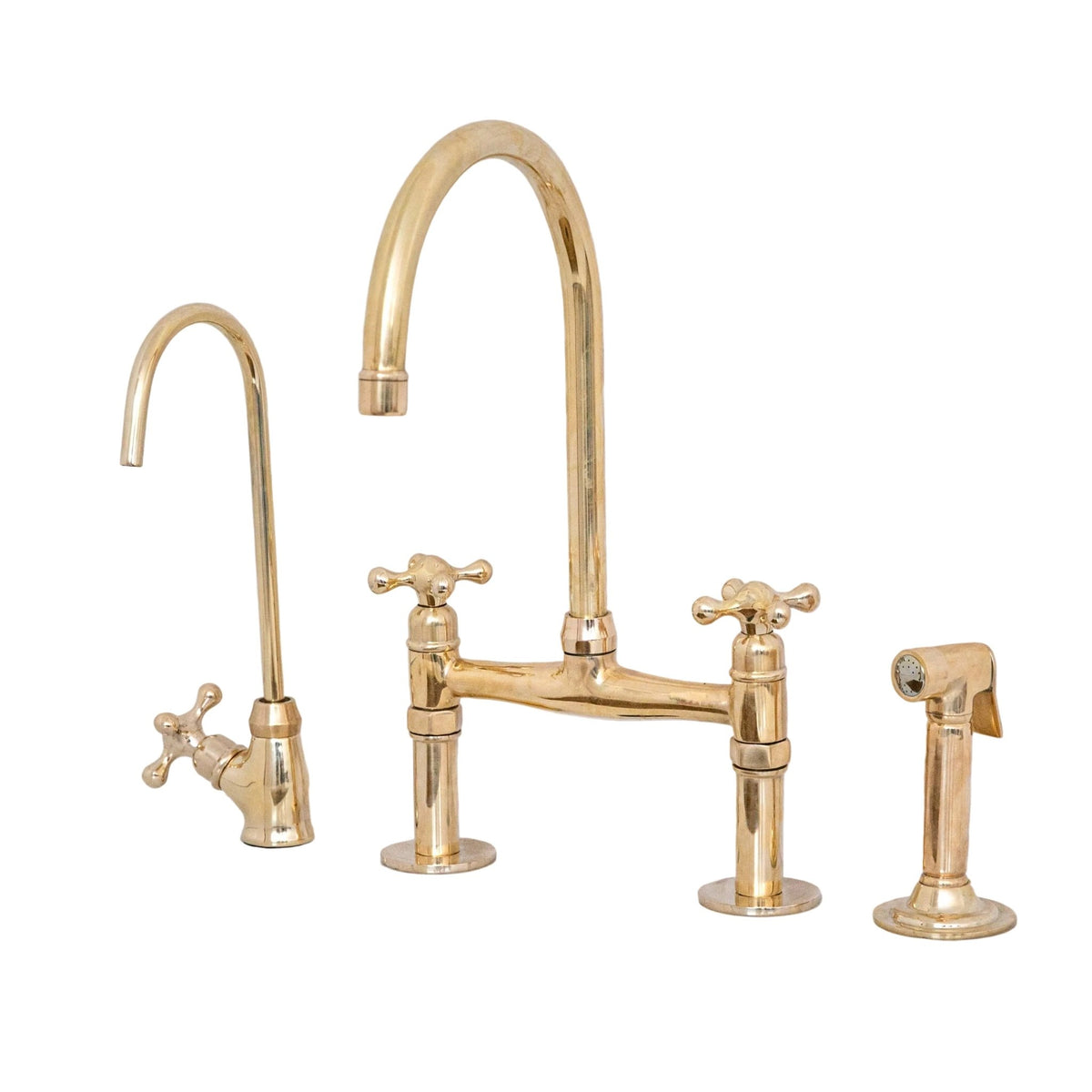 Unlacquered Brass Bridge Kitchen Faucet - Solid Brass Kitchen Tap - handcrafted luxury Kitchen Faucets for kitchen and bathroom interiors by Brooklyn Brass
