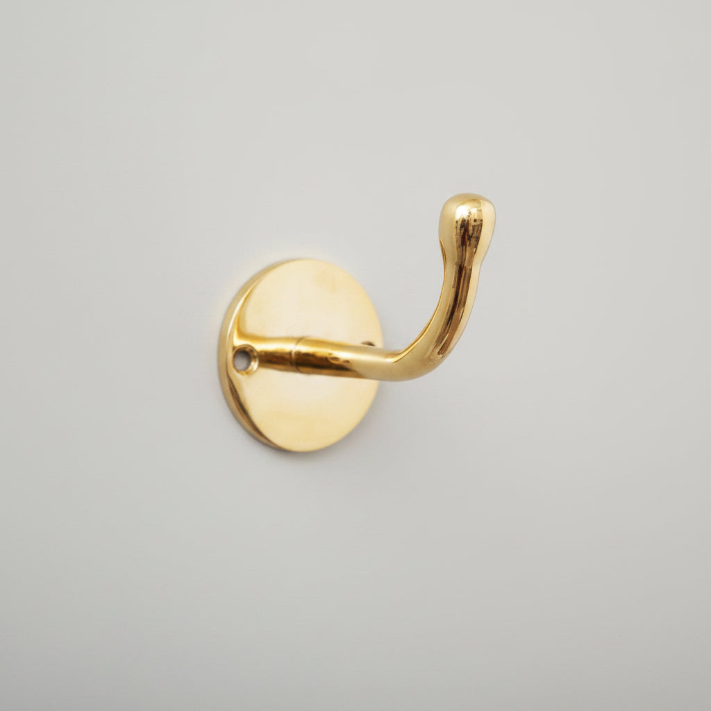 Unlacquered Brass Hook For Wall - handcrafted luxury Hardware and Drains for kitchen and bathroom interiors by Brooklyn Brass