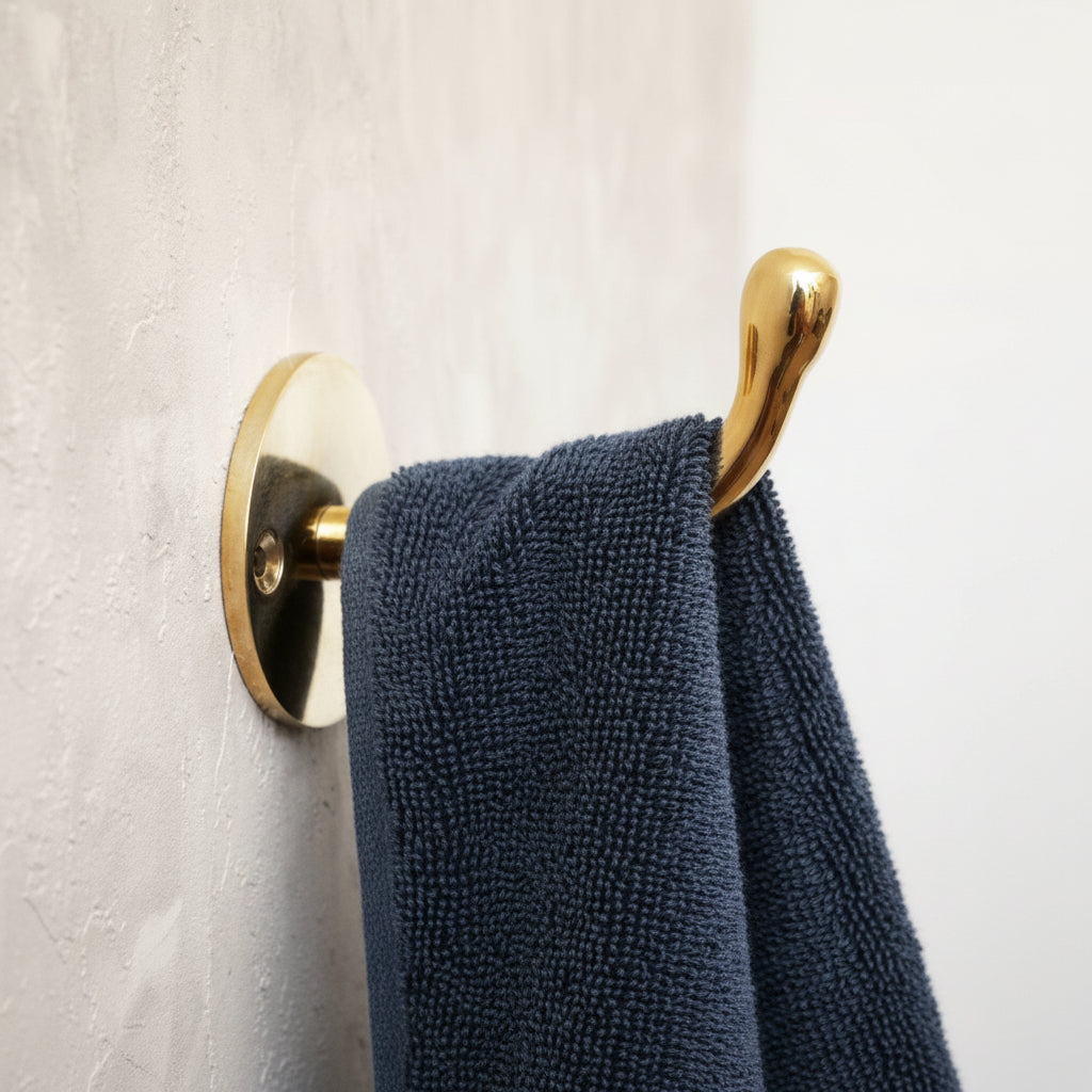 Unlacquered Brass Hook For Wall - handcrafted luxury Hardware and Drains for kitchen and bathroom interiors by Brooklyn Brass
