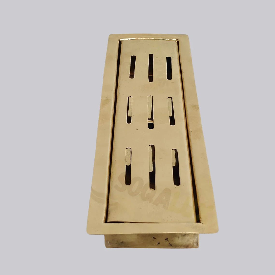 Unlacquered Brass Linear Floor Drain for Modern Bathrooms - handcrafted luxury Hardware and Drains for kitchen and bathroom interiors by Brooklyn Brass