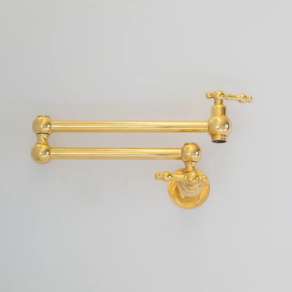 Unlacquered Brass Pot Filler Kitchen Faucet, Stove Pot, Wall Mount Pot Filler - handcrafted luxury Kitchen Faucets for kitchen and bathroom interiors by Brooklyn Brass