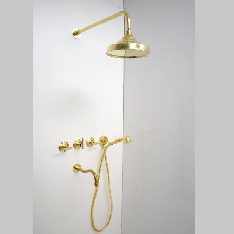 Unlacquered Brass Shower – Rain Shower Set - handcrafted luxury Shower Systems for kitchen and bathroom interiors by Brooklyn Brass