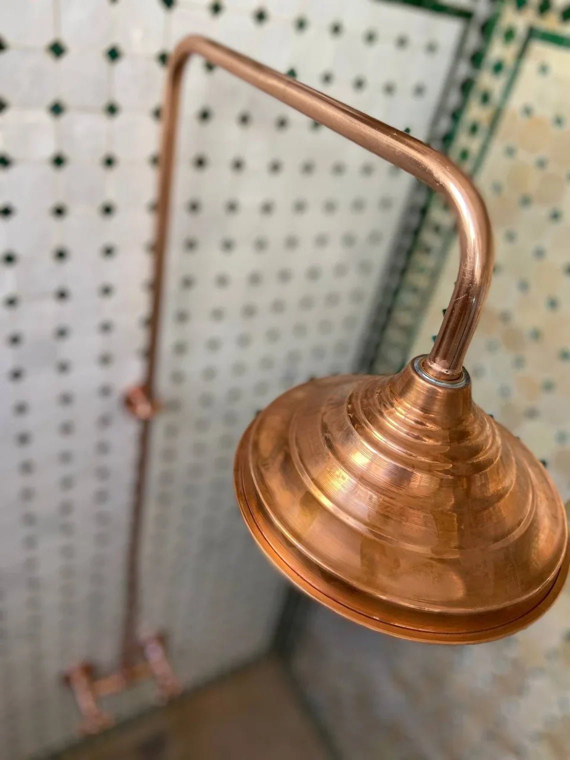 Unlacquered Brass Shower System, Vintage Head Combo, Exposed Pipe - handcrafted luxury Shower Systems for kitchen and bathroom interiors by Brooklyn Brass